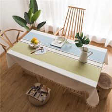 Rettangolo cotone lino nappe tovaglia da pranzo festa di nozze cucina decorazione della casa copertura della tavola, dimensioni: 140x250 cm (linea retta blu verde)