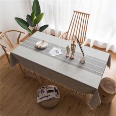 Rettangolo cotone lino nappe tovaglia da pranzo festa di nozze cucina decorazione della casa copertura della tavola, dimensioni: 140x250 cm (grigio)