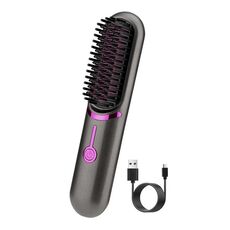 Pettine lisciante per capelli senza fili, ferro arricciacapelli con ricarica USB (grigio)