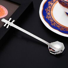 Cucchiaio da caffè in acciaio inossidabile Cucchiaio a forma di strumento musicale creativo, stile: ottagonale, colore: argento