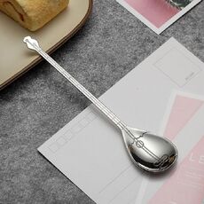 Cucchiaio da caffè in acciaio inossidabile Cucchiaio a forma di strumento musicale creativo, stile: liuto, colore: argento