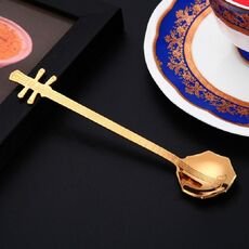 Cucchiaio da caffè in acciaio inossidabile Cucchiaio a forma di strumento musicale creativo, stile: ottagonale, colore: oro titanio