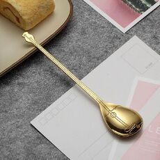 Cucchiaio da caffè in acciaio inossidabile Cucchiaio a forma di strumento musicale creativo, Stile: liuto, Colore: oro titanio