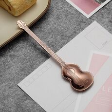 Cucchiaio da caffè in acciaio inossidabile Cucchiaio a forma di strumento musicale creativo, Stile: chitarra, Colore: oro rosa