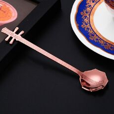 Cucchiaio da caffè in acciaio inossidabile Cucchiaio a forma di strumento musicale creativo, stile: ottagonale, colore: oro rosa