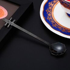 Cucchiaio da caffè in acciaio inossidabile Cucchiaio a forma di strumento musicale creativo, stile: ottagonale, colore: nero titanio