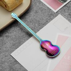 Cucchiaio da caffè in acciaio inossidabile Cucchiaio a forma di strumento musicale creativo, Stile: chitarra, Colore: colorato