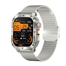 AK80 BT Call Smart Watch, supporta ossigeno nel sangue / pressione sanguigna / frequenza cardiaca / monitoraggio della salute sportiva (acciaio a maglie argentate)