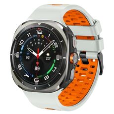 Cinturino traspirante in silicone bicolore per Samsung Galaxy Watch Ultra 47 mm (grigio nebbia arancione)