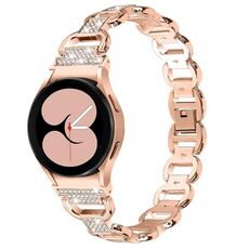 Cinturino in acciaio inossidabile con testa ovale in metallo con diamanti per Samsung Galaxy Watch 7 da 40 mm / 44 mm (oro rosa)