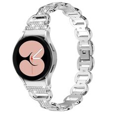 Cinturino per orologio in acciaio inossidabile con testa ovale in metallo con diamanti per Samsung Galaxy Watch 7 da 40 mm / 44 mm (argento)
