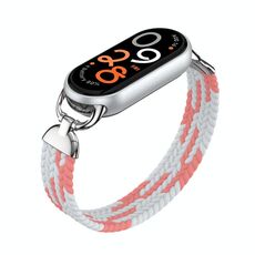 Cinturino per orologio in nylon intrecciato con testa in metallo per Xiaomi Smart Band 10/9/8, taglia: M (rosa e bianco)