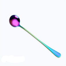 Cucchiaio da caffè con manico lungo arcobaleno in acciaio inossidabile 2 pezzi Cucchiaio per mescolare bevanda fredda per torta da dessert, Stile: cucchiaio rotondo (colorato)