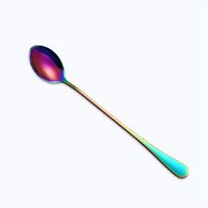 Cucchiaio da caffè con manico lungo arcobaleno in acciaio inossidabile da 2 pezzi Cucchiaio per mescolare bevanda fredda per torta da dessert, Stile: cucchiaio affilato (colorato)