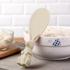 Paglia di grano Forma di coniglio Cucchiaio di riso antiaderente Grana di riso per uso domestico Cucchiaio di riso (beige)
