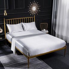 Home Set di lenzuola con lenzuolo piatto in quattro pezzi di seta con simulazione di seta del ghiaccio, dimensioni: US-Full / UK-D: 138x190x40cm (bianco)