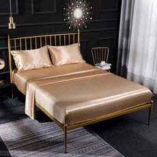Set lenzuolo con angoli per federa a quattro pezzi in seta con simulazione di seta di ghiaccio per la casa, dimensioni: re degli Stati Uniti: 198 * 203 * 40 cm (cammello)