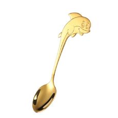 2 pezzi in acciaio inox a forma di delfino cartone animato cucchiaio per mescolare caffè cucchiaio gelato cucchiaio per alimentazione bambino (oro)