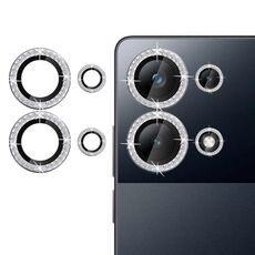 Per Xiaomi Poco M6 Pro Klebol - Protezione per obiettivo fotocamera individuale con anello diamantato (argento)
