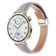 Cinturino per orologio in vera pelle con fibbia magnetica pieghevole, sottile, da 18 mm, con trama Litchi (viola nebbia)