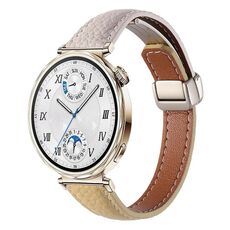 Cinturino per orologio in vera pelle con fibbia magnetica pieghevole, sottile, effetto litchi, da 18 mm (grigio/giallo)
