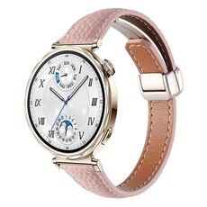 Cinturino per orologio in vera pelle con fibbia magnetica pieghevole, sottile, effetto litchi, da 18 mm (rosa)