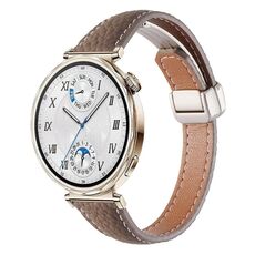 Cinturino per orologio in vera pelle con fibbia magnetica pieghevole, sottile, effetto litchi, da 18 mm (bronzo)