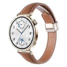 Cinturino per orologio in vera pelle con fibbia magnetica pieghevole, sottile, effetto litchi, da 18 mm (marrone)
