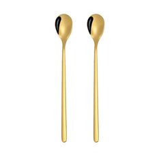 2 cucchiai in acciaio inox Cucchiaio da caffè creativo Bar Cucchiaio da ghiaccio Cucchiaio lungo placcato oro, Stile: cucchiaio rotondo, Colore: oro