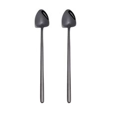 2 cucchiai in acciaio inossidabile Cucchiaio da caffè creativo Bar Cucchiaio da ghiaccio Cucchiaio lungo placcato oro, Stile: Cucchiaio a punta, Colore: Nero