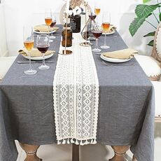 Fodere per runner in misto cotone con motivo floreale in pizzo con nappe, misure: 24x180cm (York Weave)