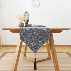 Tovaglia retrò in cotone e lino tavolo da pranzo tavolo da pranzo bandiera retrò, dimensioni: 30x240 cm (onda)