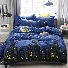 4 pezzi stampa biancheria da letto set lenzuolo federe fodera, dimensioni: per letto da 2,2 m (notte blu)
