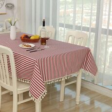 Tovaglia da pranzo in cotone, tovaglia decorativa, dimensioni: 100x140 cm (strisce rosse rosa)