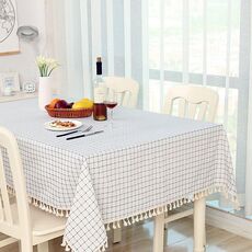 Tovaglia da pranzo in cotone, tovaglia decorativa, dimensioni: 90x90 cm (griglia bianca beige)