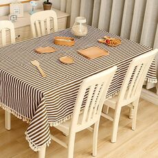 Tovaglia da pranzo in cotone, tovaglia decorativa, dimensioni: 120x120 cm (strisce marroni)