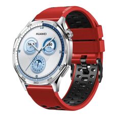 Cinturino per orologio in silicone traspirante bicolore a tre file da 22 mm (rosso e nero)