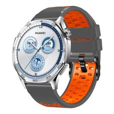 Cinturino per orologio in silicone traspirante bicolore a tre file da 22 mm (grigio scuro e arancione)