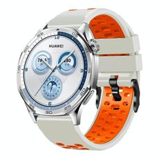 Cinturino per orologio in silicone traspirante bicolore a tre file da 22 mm (grigio chiaro e arancione)