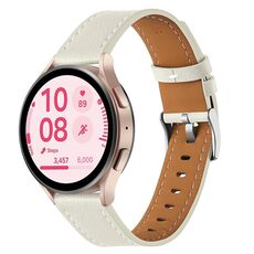 Cinturino per orologio in vera pelle con fibbia in acciaio argentato e pulsante da 18 mm (beige)