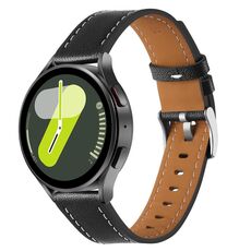 Cinturino per orologio in vera pelle con fibbia in acciaio argentato e pulsante da 18 mm (nero)