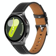 Cinturino per orologio in vera pelle con fibbia in acciaio argentato e pulsante da 20 mm (nero)