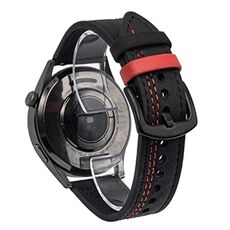 Cinturino per orologio in pelle con fibbia a tre stelle a sette linee da 22 mm (filo rosso nero)