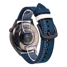 Cinturino per orologio in pelle con fibbia a tre stelle a sette linee da 22 mm (filo bianco blu scuro)