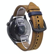 Cinturino per orologio in pelle con fibbia a tre stelle a sette linee da 22 mm (filo blu marrone chiaro Crazy Horse)