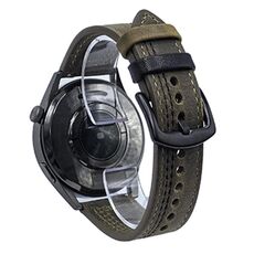 Cinturino per orologio in pelle con fibbia a tre stelle a sette linee da 22 mm (filo nero verde militare Crazy Horse)