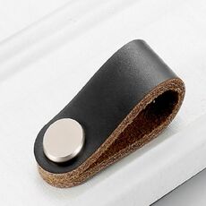 Maniglia del cassetto della maniglia della porta in pelle del guardaroba dell'armadio da cucina, specifica: foro singolo nero