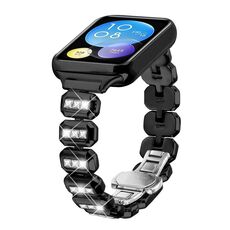 Per Xiaomi Mi Band 8 Pro / Redmi Watch 4, cinturino in metallo con fibbia a farfalla e piccoli diamanti quadrati (nero)