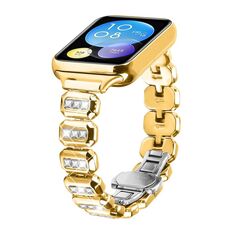 Per Xiaomi Mi Band 8 Pro / Redmi Watch 4, cinturino in metallo con fibbia a farfalla e piccoli diamanti quadrati (oro)