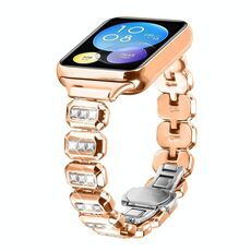 Per Xiaomi Mi Band 8 Pro / Redmi Watch 4, cinturino in metallo con fibbia a farfalla e piccoli diamanti quadrati (oro rosa)